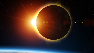 view of solar eclipse from space